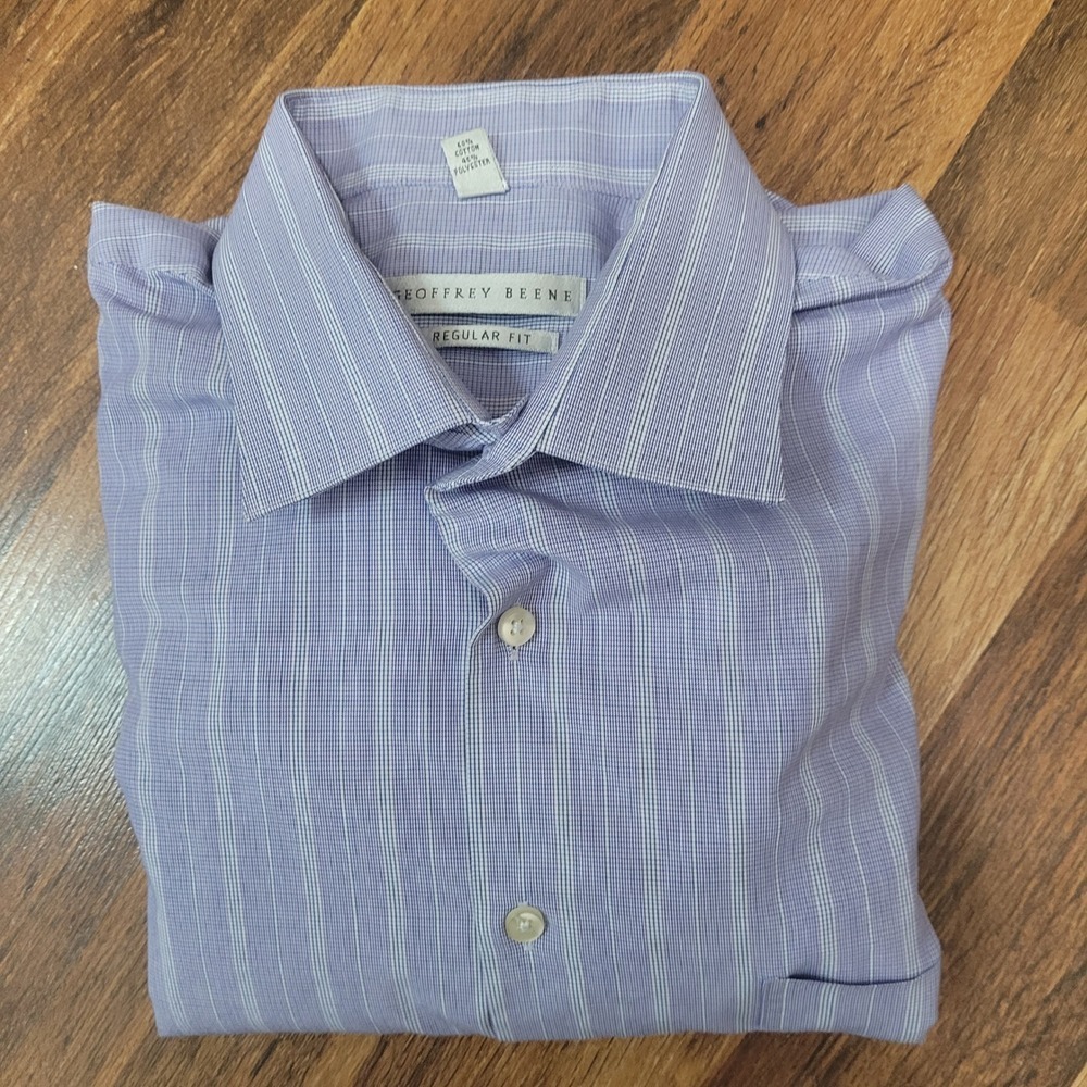 Geoffrey Beene Men's‎ Purple White  Regular Fit Wrinkle Free Dress Shirt 16 1/2
